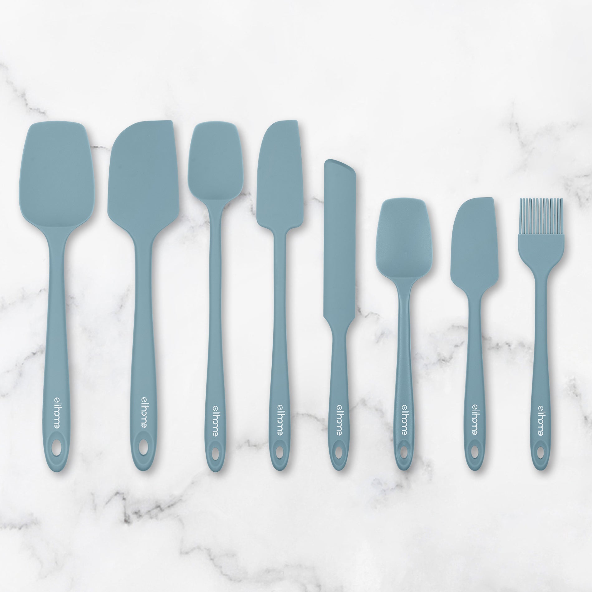 8 Piece Silicone Spatula Set - Teal Grey