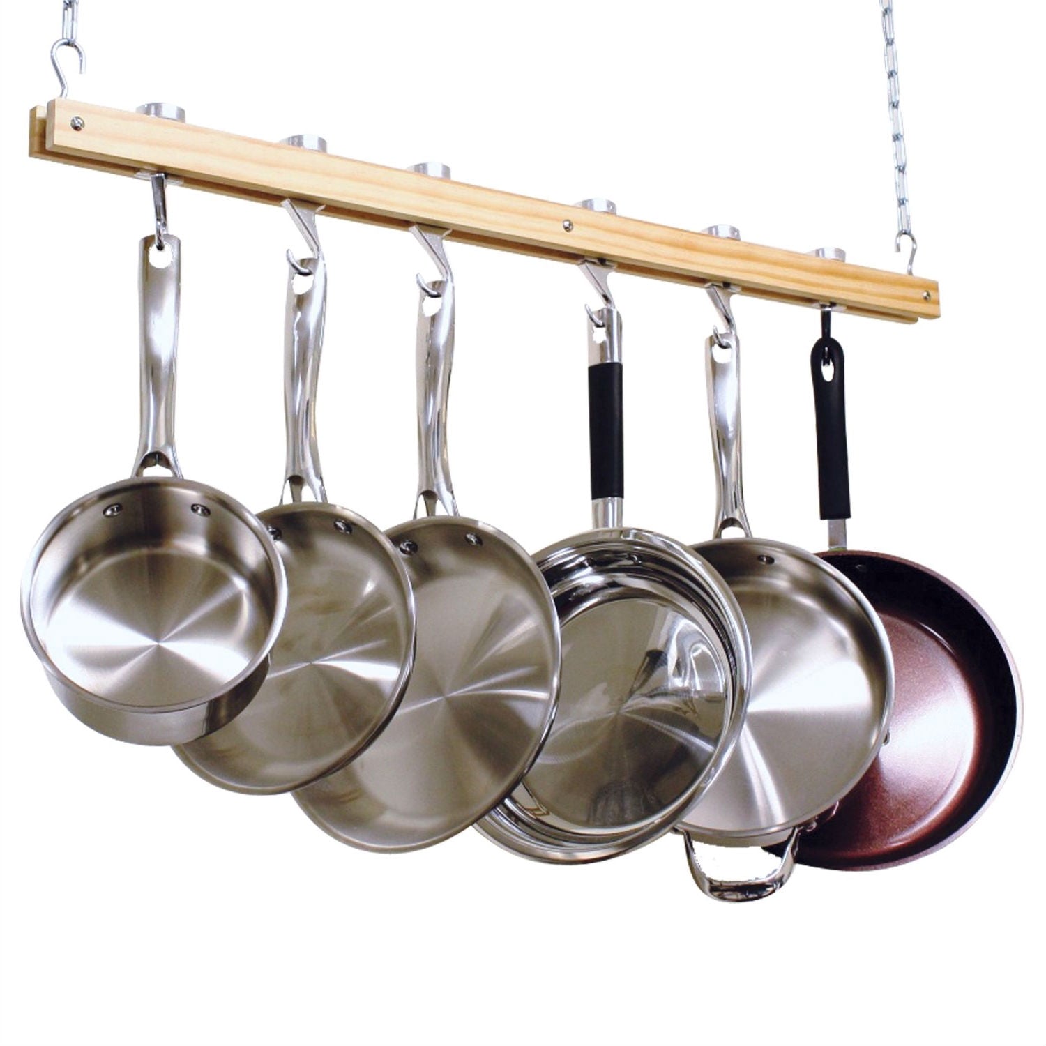 Ceiling Mount Single Bar Wooden Pot Rack