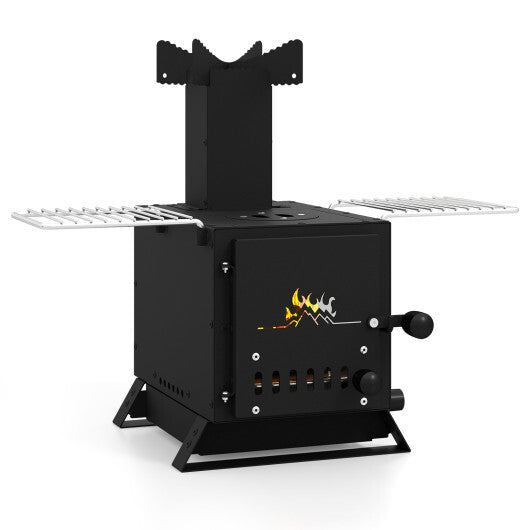 Portable Wood Burning Stove Mini Heater Burner with Pot Rack Oven Pan