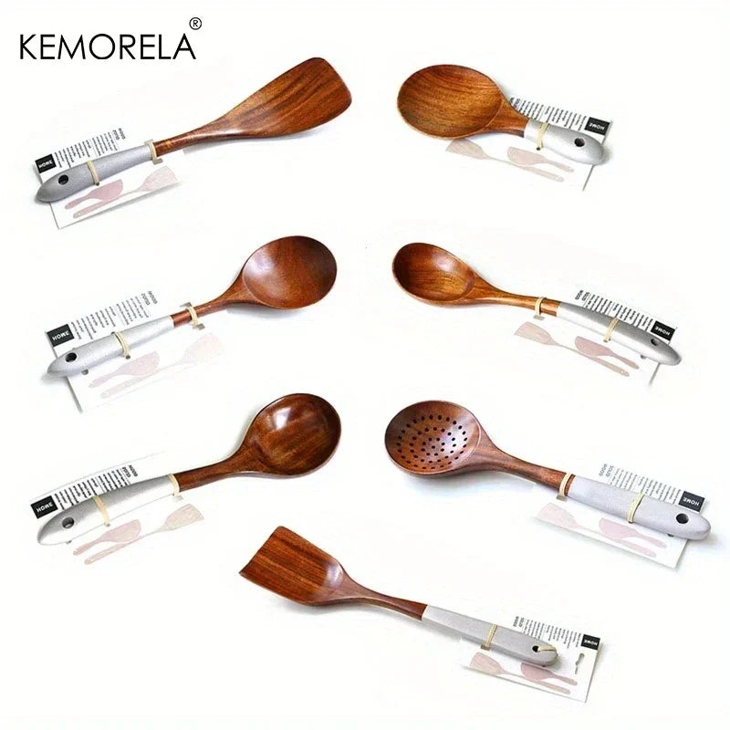 DecorBites™ 7-Piece Thai Wooden Cooking Utensil Set | Eco-Friendly Kitchen Tableware