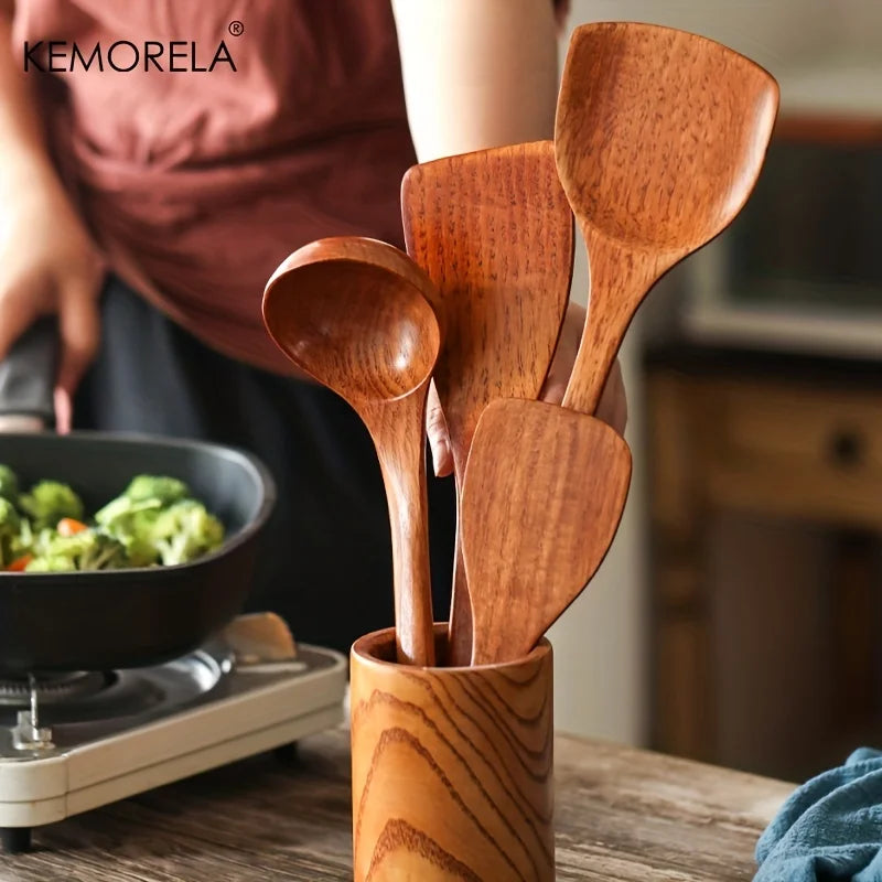 DecorBites™ 4-Piece Wooden Kitchen Utensil Set | Nonstick Cooking Tools